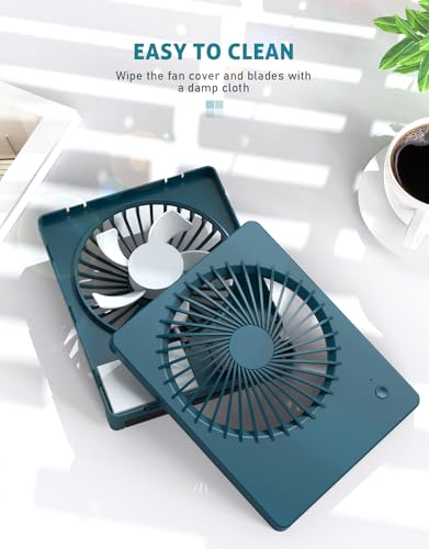 Zuvas Desk Fan Small Rechargeable Battery Table Fans for travel Ultra Quiet | 180° Tilt Folding, LED Dislay, Portable Fan Slim Design, 3 Speed Adjustable, for Office Bedroom Desktop, Cruise Essentials - color: Deep Green