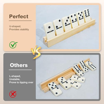 MeetYr Life Dominos Set for Adults 28 Dominos with 4 Wooden Trays 1 Storage Bag, Double 6 Dominoes Travel Case Game for Family & Parties (D6-White)