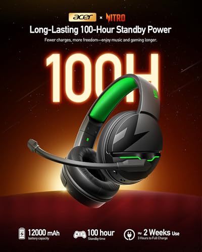 acer Wireless Gaming Headset, PS5 Headset with 2.4GHz for Ps5, Ps4, PC, Switch, Bluetooth 5.3 + 100Hrs Gaming Headphones with Noise Canceling Mic for Laptop, Mobile, Mac, 50mm Drivers (Green) - color: Green