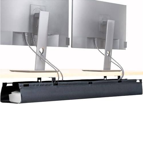 VIVO Screw-on Under Desk 47 inch Fabric Cable Management Tray, Wire Concealer, Power Strip Storage, Workspace Organization, Easy Fold Down Access, Black, DESK-AC47F-S - size: 47"