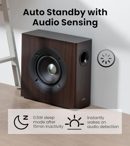 Edifier T5s Powered Active Subwoofer with 70W RMS, 8" Long-Throw Woofer, Deep Bass (35Hz) Speaker, Built-in Amp, Low Distortion, Phase Selector & Energy-Efficient for Home & Studio Audio, Brown - color: Brown