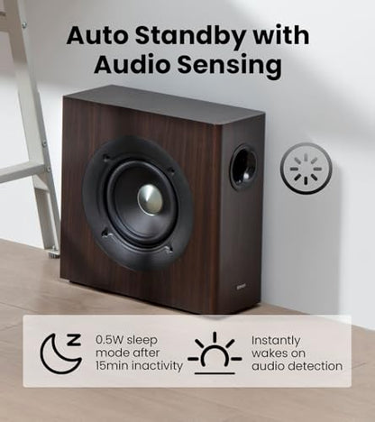 Edifier T5s Powered Active Subwoofer with 70W RMS, 8" Long-Throw Woofer, Deep Bass (35Hz) Speaker, Built-in Amp, Low Distortion, Phase Selector & Energy-Efficient for Home & Studio Audio, Brown - color: Brown