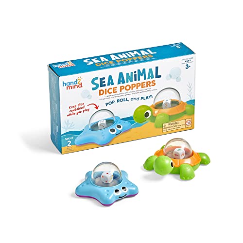 hand2mind Sea Animals Dice Poppers, Math Dice Popper, Dice Games for Kids, Board Game Accessories, Family Game Night, Kids Travel Activity, Fun Classroom Games (Set of 2)