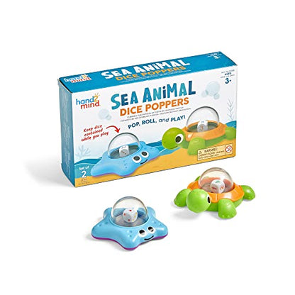 hand2mind Sea Animals Dice Poppers, Math Dice Popper, Dice Games for Kids, Board Game Accessories, Family Game Night, Kids Travel Activity, Fun Classroom Games (Set of 2)