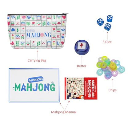 Jongyance American Mahjong Tile Set(Blue) with Carrying Bag and Accessories, 160 Acrylic Engraved Mahjong Tiles - color: Blue