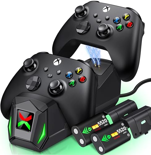 Controller Charger Station with 2x5520mWh Rechargeable Battery Packs for Xbox One/X/S/Elite/Series X|S, High Speed Charging Station Dock with 4 Batteries Cover for Xbox Controller Battery Pack