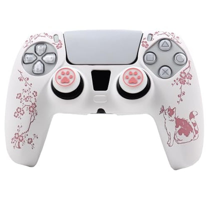 Cat Among Blossoming Branches Controller Skin Cover Compatible with PS5/Playstation 5 Controller, RALAN Protector Case Customised Thumb Grip - color: Cat White Pink