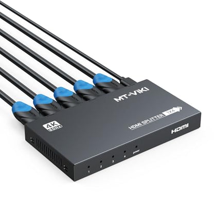 MT-VIKI 1x4 2.0 HDMI Splitter 1 in 4 Out, 4K@60Hz HDMI Duplicator/Distributor HDR Support EDID HDCP 2.2 RGB 4:4:4 18Gbps-Adapter Included (4 Ports) - size: 1x4 4K60