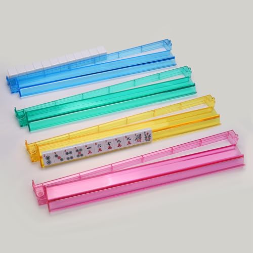 CAYOULR Colourful Mahjong Racks with Pushers Set of 4 Clear Acrylic Holders | Portable Mahjong Racks Convenient Rotating One-Piece Mahjong Pushers mahjong racks well-made sturdiness - color: Colourful