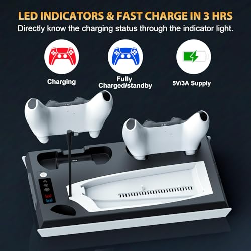 PS5 / PS5 Slim Cooling Station with Dual Controller Charging Station, PS 5 Cooling Stand for PlayStation 5 Console, Headset Holder/ PS 5 Cooling Fan/4 USB Hub All in One Accessories Organizer, Black - color: Black