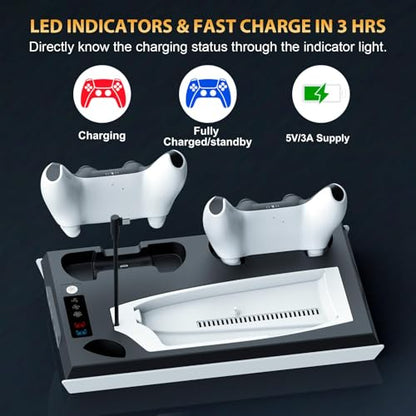 PS5 / PS5 Slim Cooling Station with Dual Controller Charging Station, PS 5 Cooling Stand for PlayStation 5 Console, Headset Holder/ PS 5 Cooling Fan/4 USB Hub All in One Accessories Organizer, Black - color: Black