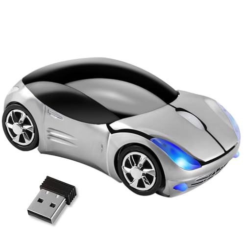 Silver Car Mouse，Computer Mice 2.4G 1600DPI with USB Reciver for Computer Wireless Computer Mouse Wireless Cute Wireless Mouse for Laptop Tablet for Windows Mac OS（Silver） - color: SILVER