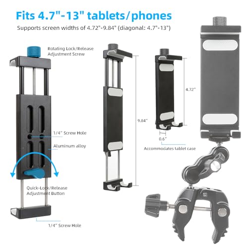 All-Aluminum Alloy Tablet Aircraft Yoke Mount for Boat Helm | 360° Adjustable Clamp, iPad Pro 13/12.9/11, Air/Mini, Galaxy Tab, iPhone, 4-13 inch Devices