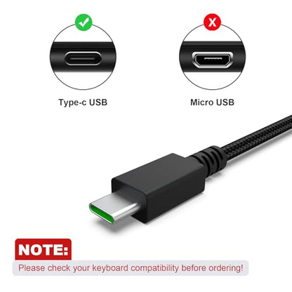 USB C Data Charging Cable Cord Compatible with Razer Wolverine V2 Pro Chroma/BlackWidow V3 Pro/Deathstalker V2 Pro, Ducky One 2 Mini/One 2 Pro Mini Mechanical Keyboard