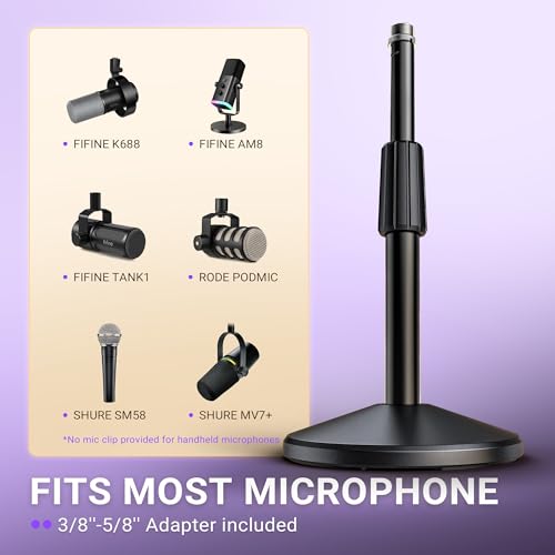 FIFINE BS2 Heavy Duty ADesktop Microphone Stand for Streaming Podcasting | Weighted Base Tabletop Mic Stand, Up to 4.4lbs, Height Adjustment, Twist Clutch & 3/8'' to 5/8'' Screw Adapter, for gaming - color: black