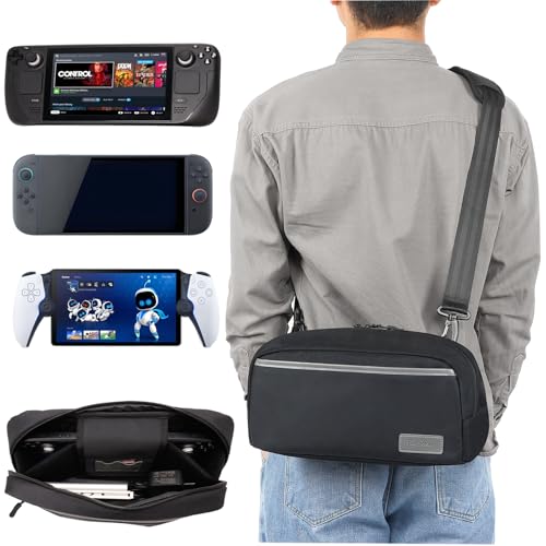 Carrying Case Travel Bag for Nintendo Switch 2 2025/Switch 1/Steam Deck/OLED/PlayStation Portal, Protective Crossbody Bag for Lenovo Legion Go/ASUS ROG Ally/X Console & Accessories Storage
