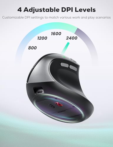 Nulea MD280 Ergonomic Vertical Wireless Mouse - Bluetooth & 2.4G Dual Mode, 4 Adjustable DPI 800/1200/1600/2400, Rechargeable, Silent Clicks, No Lag, 6 Buttons - Perfect for Laptop, Desktop Black - color: Black