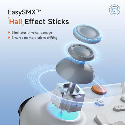 EasySMX X05 Wireless Gaming Controller for PC/Android/Steam Deck-Bluetooth Gamepad with Hall‑Effect Joysticks & Triggers, Turbo Function, Rumble Vibration, RGB Lighting, Comes with Extra Thumb Grips - color: white