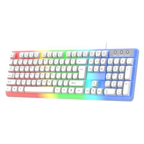 Keyboard LED Game Mechanical Sensory Membrane Membrane Keyboard with 104 Keys USB Cord for PC Laptop Computer with LED Light - color: white