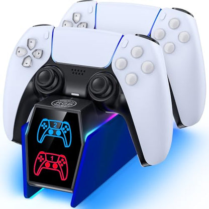 Controller Charger Station Compatible with Play 5 Faceplates Edge & Dual Controller, 9 Lightings P 5 Accessories Charging Station, P 5 Dock Stand with LED Indicator & On-Off Switch, Cobalt Blue for PlayStation Consoles - color: Cobalt Blue