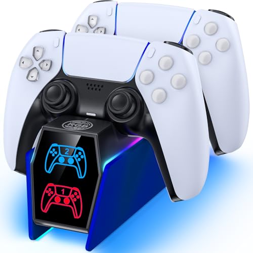 Controller Charger Station Compatible with Play 5 Faceplates Edge & Dual Controller, 9 Lightings P 5 Accessories Charging Station, P 5 Dock Stand with LED Indicator & On-Off Switch, Cobalt Blue for PlayStation Consoles - color: Cobalt Blue