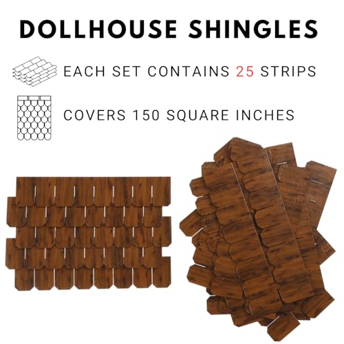 Miniature Roof Shingle Strips for 1:12 Scale Dollhouse Roofing | Set of 25 Strips, REDUCIO! - color: Warm Brown Wood