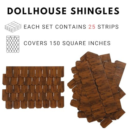 Miniature Roof Shingle Strips for 1:12 Scale Dollhouse Roofing | Set of 25 Strips, REDUCIO! - color: Warm Brown Wood