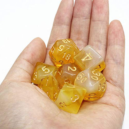 DND Dice Set Yellow & Milky RPG Polyhedral Dice Fit Dungeons and Dragons(D&D) Pathfinder MTG Tabletop Role Playing Game Translucent 7-Die Dice Set - color: Gold+milk