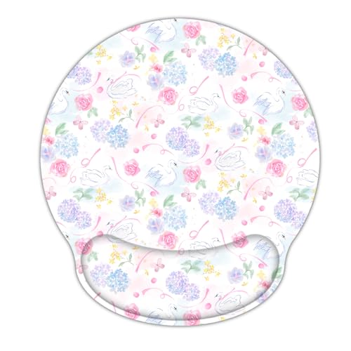 Ergonomic Mouse Pad with Wrist Support,Non-Slip Rubber Base for Computer Laptop & Mac,Lightweight Rest for Home,Office & Travel (Hydrangea Swan) - color: Hydrangea Swan