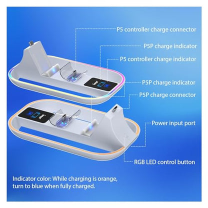 PlayStation Portal Charging Dock - Fast Charge for PS Portal Remote Player & PS5 Controller, RGB Light Effects, LED Indicator, USB-C Cable - Gaming Accessories for PlayStation Portal Setup - style: 2-in-1