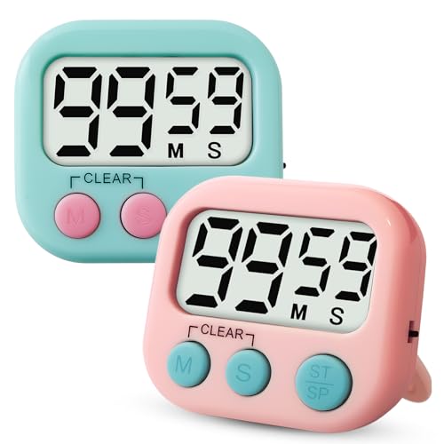 2 Pcs Digital Timer for Kids, Magnetic Countdown Kitchen Timer, Upgrade Loud Alarm Timers for Cooking, Kitchen, Exercise, Work, Study, Classroom, Outdoor Activities, Battery not Including