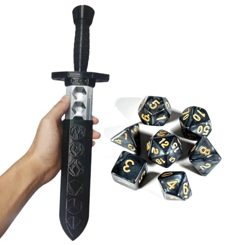 Dagger Dice Holder Box Dice Tower Dungeons and Dragons RPG Tabletop Roleplaying Game Jail D&D (Random 7PCS D20 Dice Set Included) Black - color: Black+silver