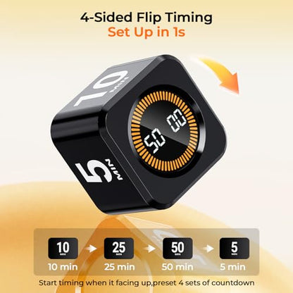 EooCoo Pomodoro Timer, Small Gravity Timer, Visual Countdown 5 10 25 50 | Desk Productivity Flip Timer, ADHD Tool Cube Countdown Stopwatch, for Office, Kitchen, Gym, College School Supplies - style: Visual Display