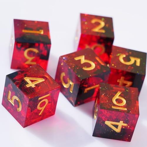 Generic 6PCS 16mm D6 Resin dice Set Dice for DND Dungeons and Dragons Role Playing Game (Red) - color: Red