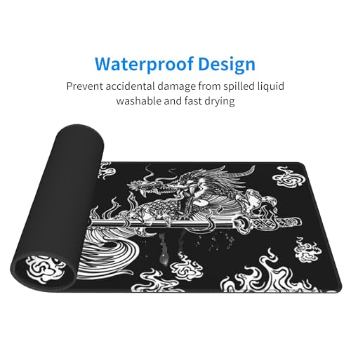 Japanese Dragon Gaming Mouse Pad Large Black Desk Mat, 31.5x11.8in, XL | Extended Big Mousepad, Waterproof Smooth Surface, Non-Slip Rubber Base, Stitched Edges, For Keyboard Mouse, For Home Office - color: Japanese Dragon