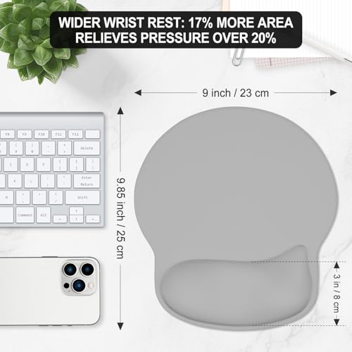 ITNRSIIET Ergonomic Mouse Pad with Wider Memory Foam Wrist Rest +17% - Curved Cushion Reduces Pressure 20%, Pain Relief, Non-Slip, Smooth, Cute Colors, 9.85 x 9 in, Space Gray - color: Space Gray