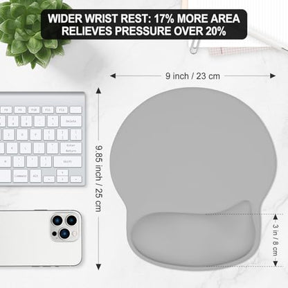 ITNRSIIET Ergonomic Mouse Pad with Wider Memory Foam Wrist Rest +17% - Curved Cushion Reduces Pressure 20%, Pain Relief, Non-Slip, Smooth, Cute Colors, 9.85 x 9 in, Space Gray - color: Space Gray