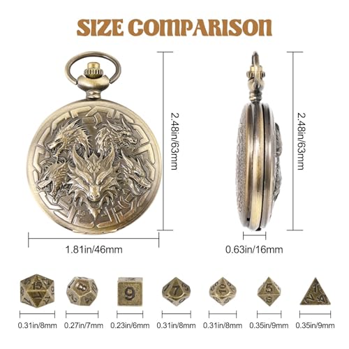 D&D Dice Set,7PCS Metal Dice for Dungeons and Dragons,Mini Dice Set with Pocket Watch Case,Role Playing Board Games Accessories (Dragon, Bronze) - color: Bronze, style: Dragon