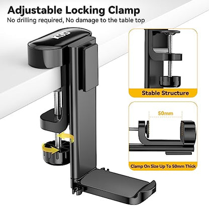 KDD 4 in 1 Desk Cup Holder - Clamp on Under Desk Headphone Hanger - Rotating Headphone Holder Detachable Pen Cup Holder Desktop Storage for Cup, Phone and Pen(Black) - color: Black