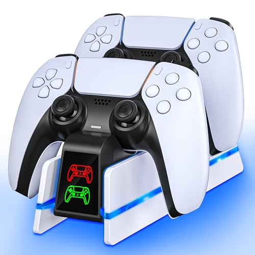 for PS5 Controller Charger Station for PlayStation 5 Dualsense/Edge | Charging Station with 10 LED Light, for Playstation 5 Controller Accessories Charging Station, Charging Dock with Cable - color: A-White