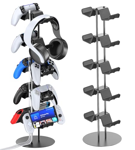 Kytok Gamer Gifts, Headset Stand 5 Tiers with Cable Organizer, Controller Stand Compatible with PS5/Xbox/Nintendo Switch/PS Portal/PS4, Headset Holder & Controller Holder for 10 Packs Controller - color: Black, size: 5 tiers