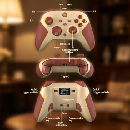 Wireless 2.4GHz Controller for Xbox One Controller with 7 Colors RGB Light,Compatible With Xbox Series S|X Consoles,Steam,PC,with 1000mAh Battery/Hall Effect Sticks/Turbo/Programmable/3.5mm Audio Jack - color: Beige Yellow