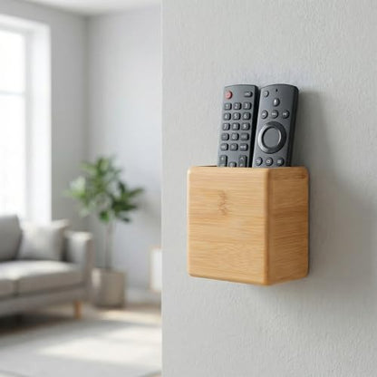 Garneck Bamboo Remote Control Holder Wall Mount - Wood Remote Caddy Organizer for Bedside Couch Office Universal Media Storage Box for Tv Controller Phone Key Pen Home Decor