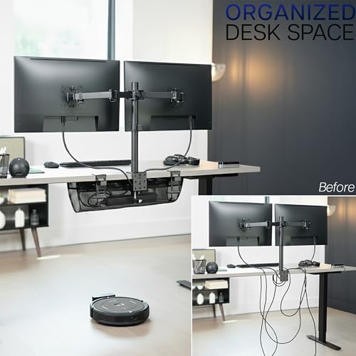 VIVO No Drill Clamp-on 24 inch Mesh Net Under Desk Cable Management Wire Organizer, Adjustable Home Office Standing Desk Cord Storage Sleeve, Black, DESK-AC24MH - size: 24"