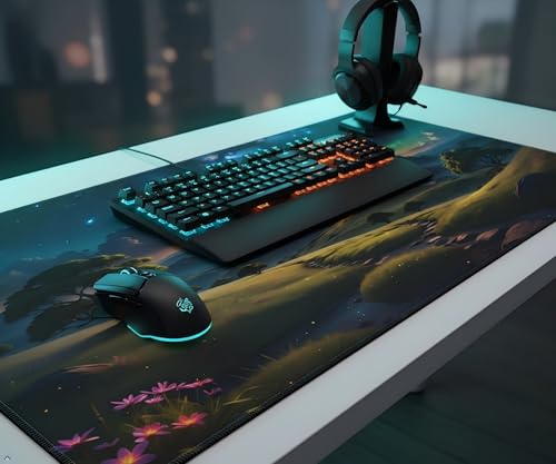 XXL Gaming Mouse Pad 35.4x15.7 inch, Starry Mountain Path Landscape Theme Desk Mat,Large Green Meadow Flower Scene Mousepad (Green Meadow) - color: Green meadow