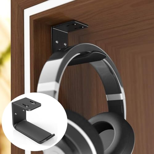 2 Pcs Black Headphone Stand Hanger Holder, Under Desk Aluminum Alloy Headset Stand with Fit for Gaming PC Accessories, Under Clamp Hook Mount Suitable for Controller, Office, Computer