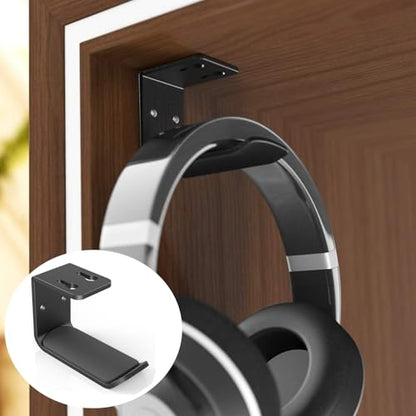 2 Pcs Black Headphone Stand Hanger Holder, Under Desk Aluminum Alloy Headset Stand with Fit for Gaming PC Accessories, Under Clamp Hook Mount Suitable for Controller, Office, Computer