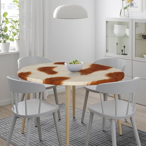 Famame Cow Brown Fur Skin Round Fitted Tablecloth with Elastic Protector Table Kitchen Dinner Waterproof Oil-Proof Table Covers Fits 40"-44", Small - color: Cow Brown Fur Skin, size: Small (40"-44")