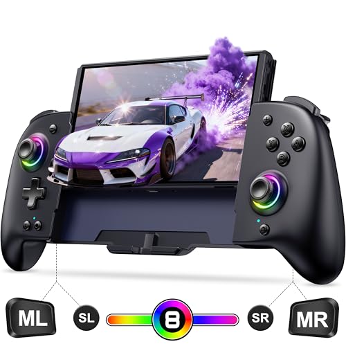 Spican Switch Controllers for Nintendo Switch/OLED Controller, Full-Size Switch Joy-pad for Better Handheld Mode, Switch Accessories Wireless Pro Controller with RGB Light/Battery/Turbo/Macro/4 Game Slot - color: Black, size: 6.2"/7"