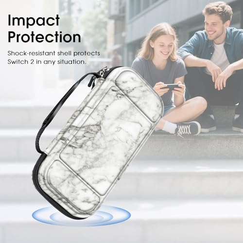FINTIE Carrying Case for Nintendo Switch 2 (2025), Shockproof Hard Shell Switch 2 Case, Protective Cover Travel Bag with 19 Game Card & 2 Micro SD Card Slots & Inner Pocket (marble) - color: marble